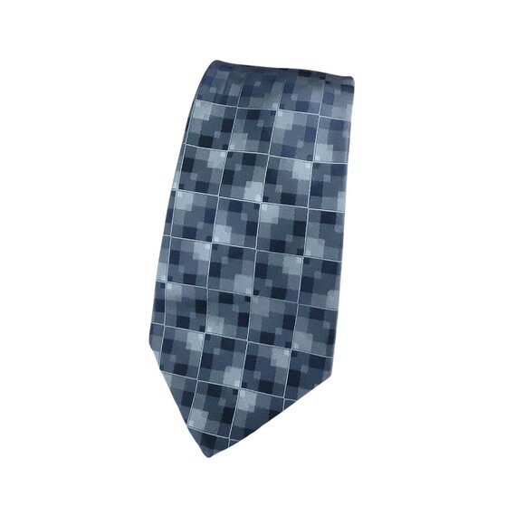 Marc Anthony Mens 100% Silk Gray Checkered Necktie Business Career - Picture 6 of 6